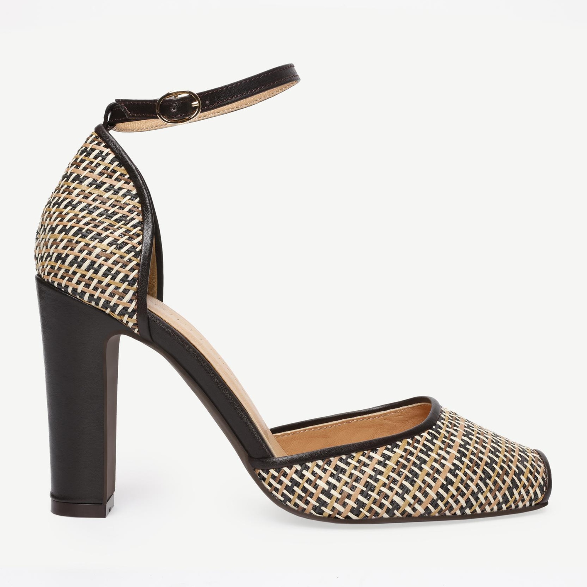 YARGICI Deri Hasır Detaylı Topuklu Ayakkabı