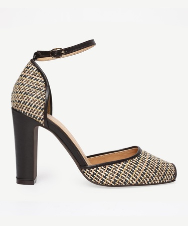  YARGICI Deri Hasır Detaylı Topuklu Ayakkabı