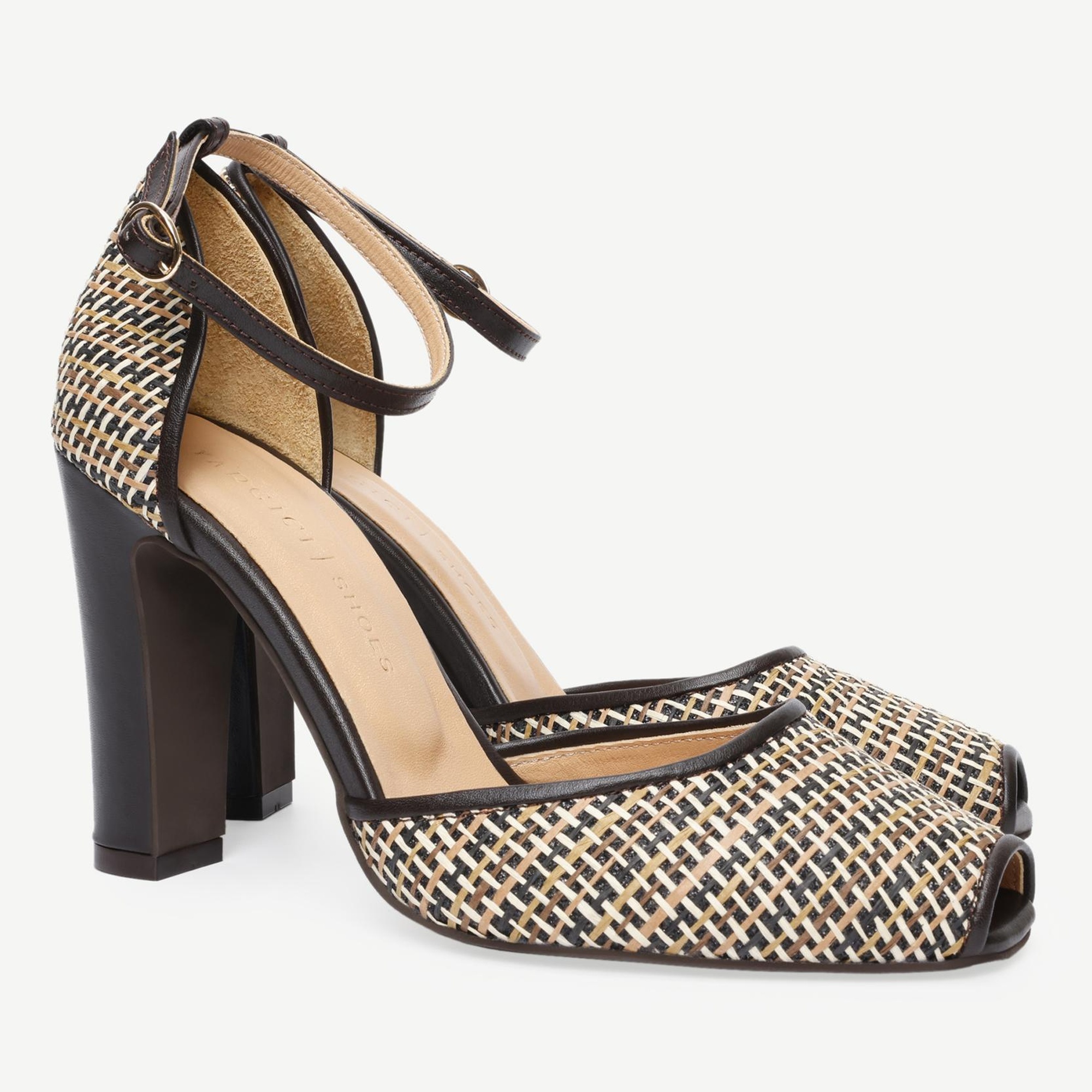 YARGICI Deri Hasır Detaylı Topuklu Ayakkabı