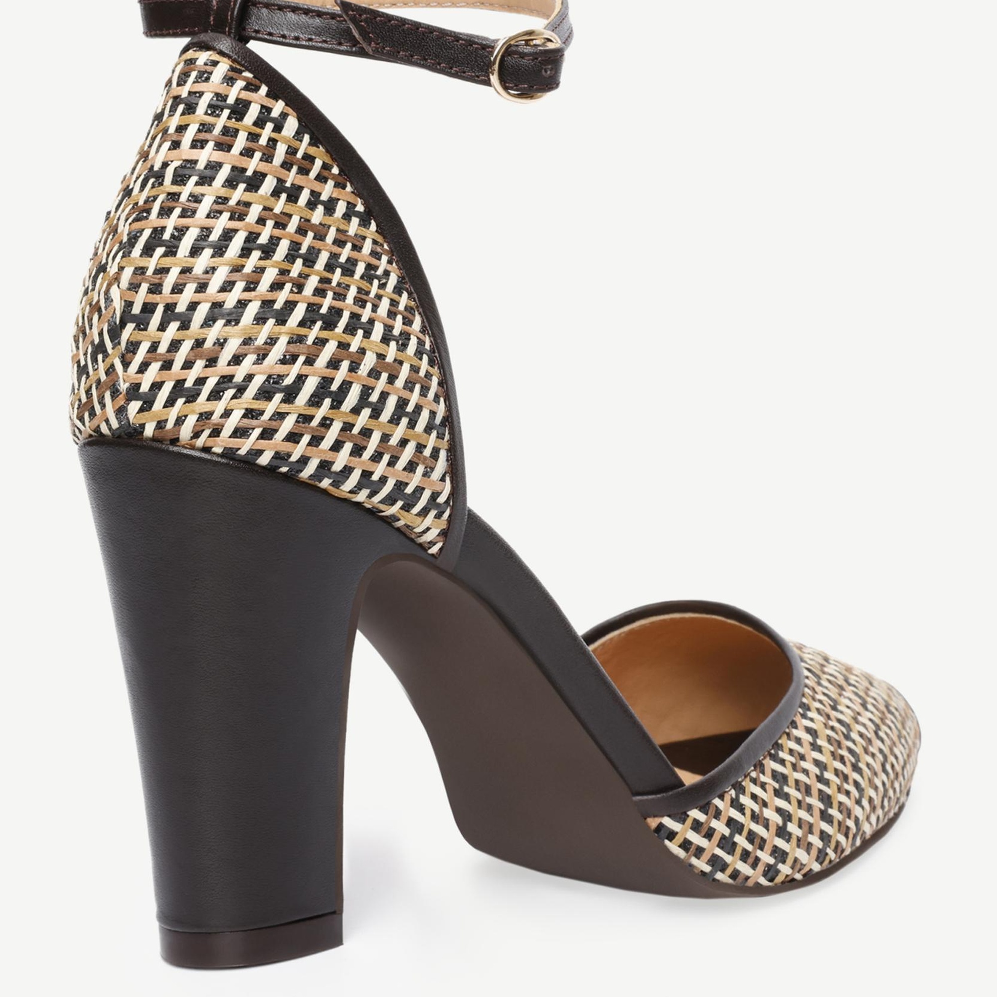 YARGICI Deri Hasır Detaylı Topuklu Ayakkabı