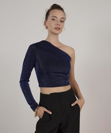  YARGICI Simli Tek Omuz T-Shırt