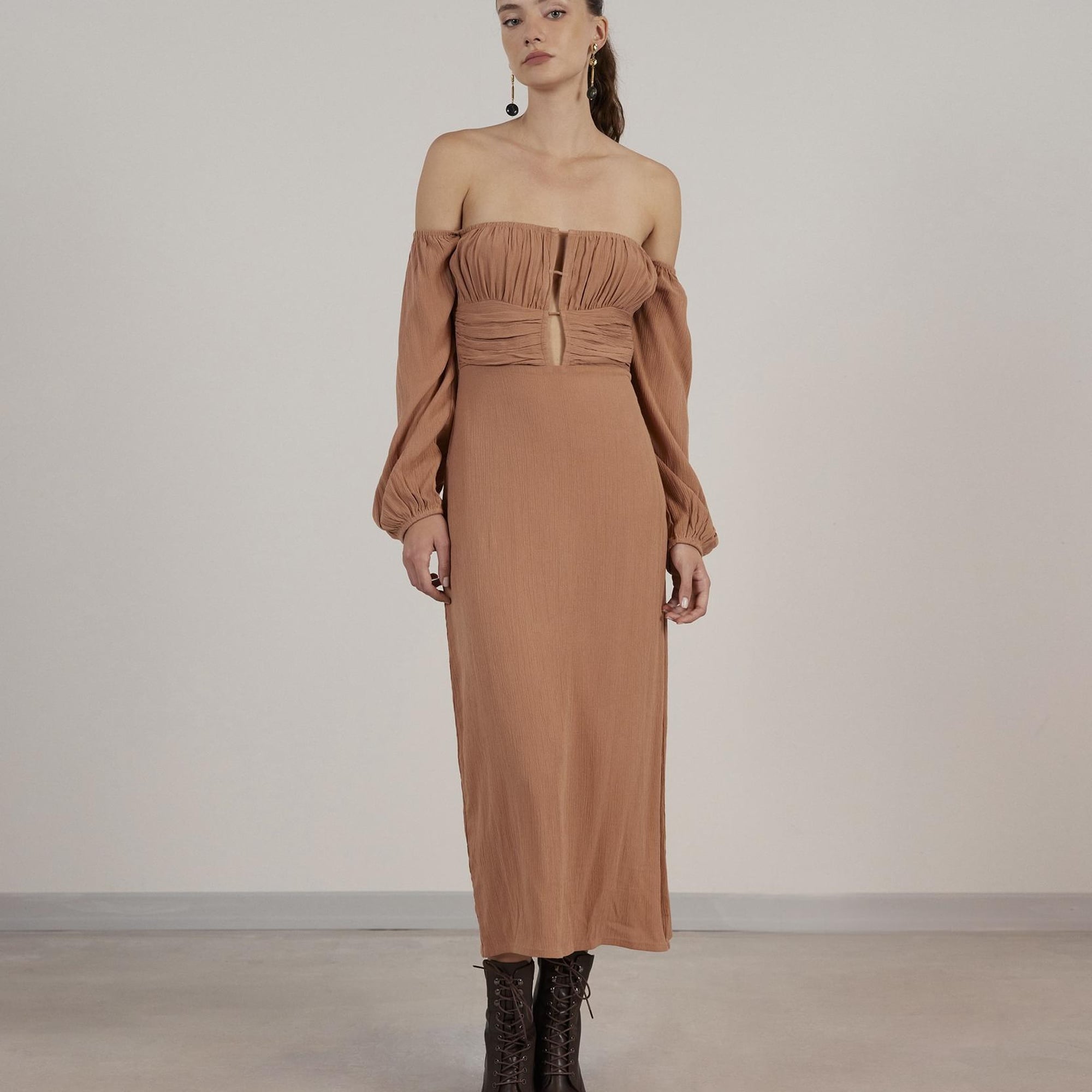 YARGICI Uzun Kollu Uzun Elbise