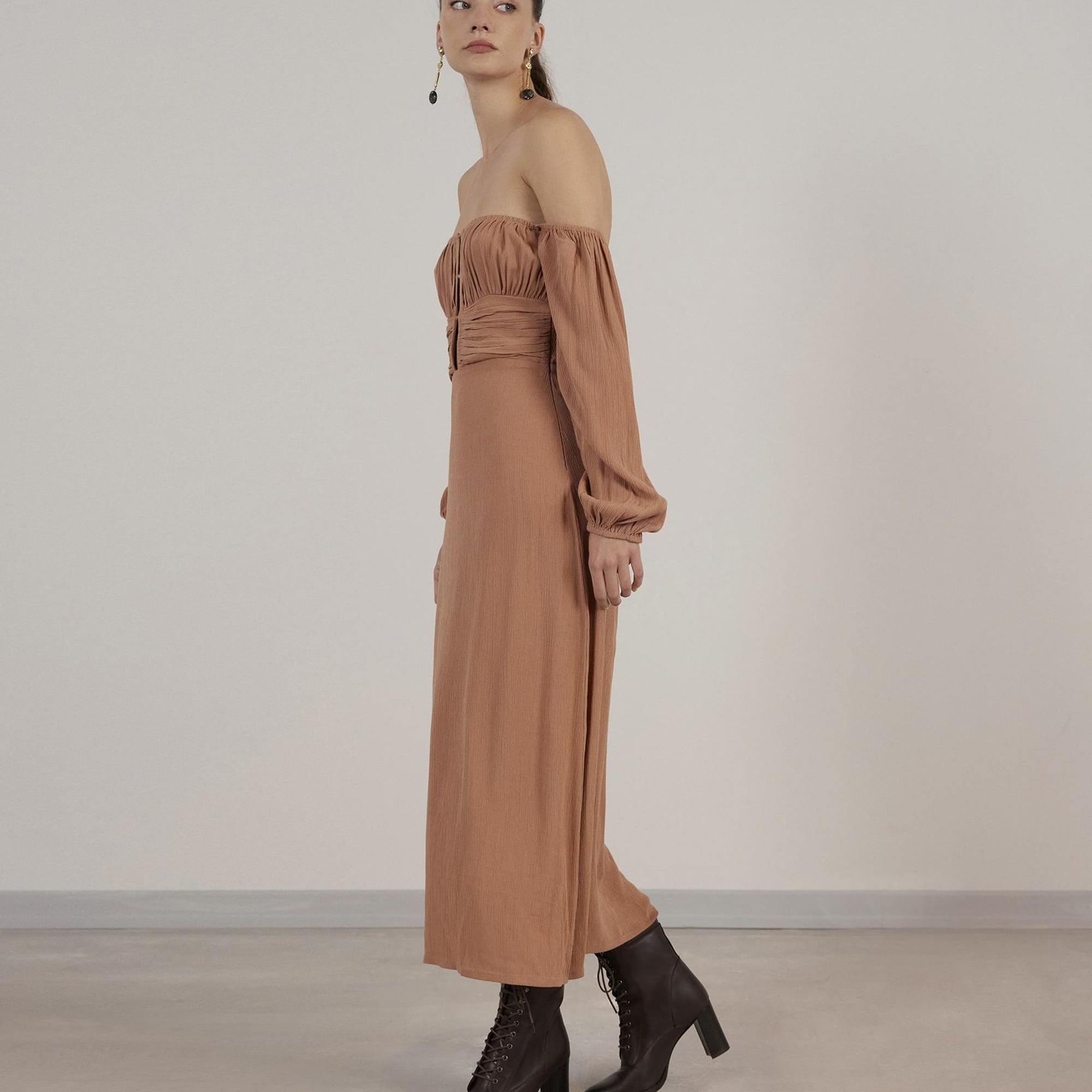 YARGICI Uzun Kollu Uzun Elbise