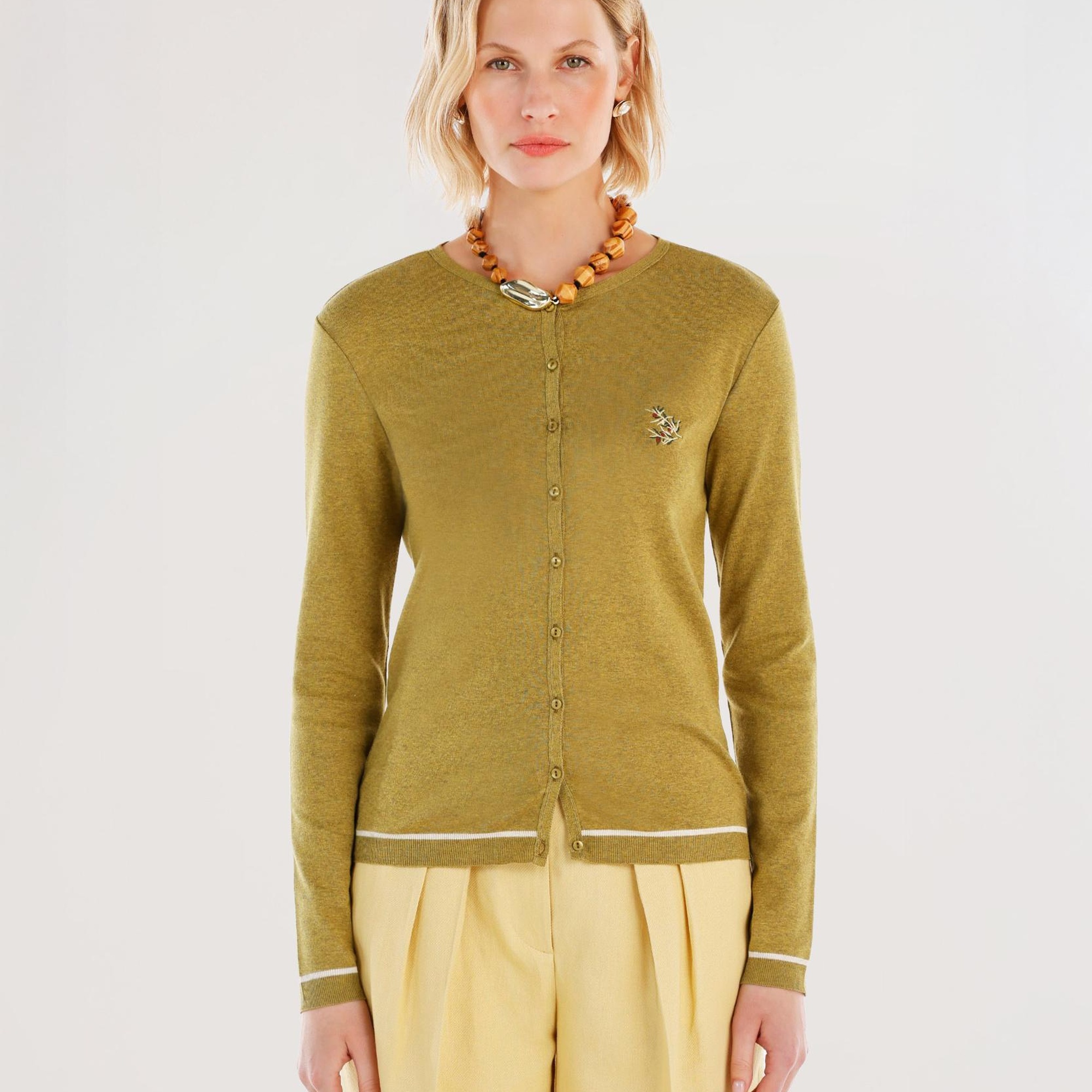 YARGICI Ön Nakış Detaylı Uzun Kollu Bisiklet Yakalı Hırka