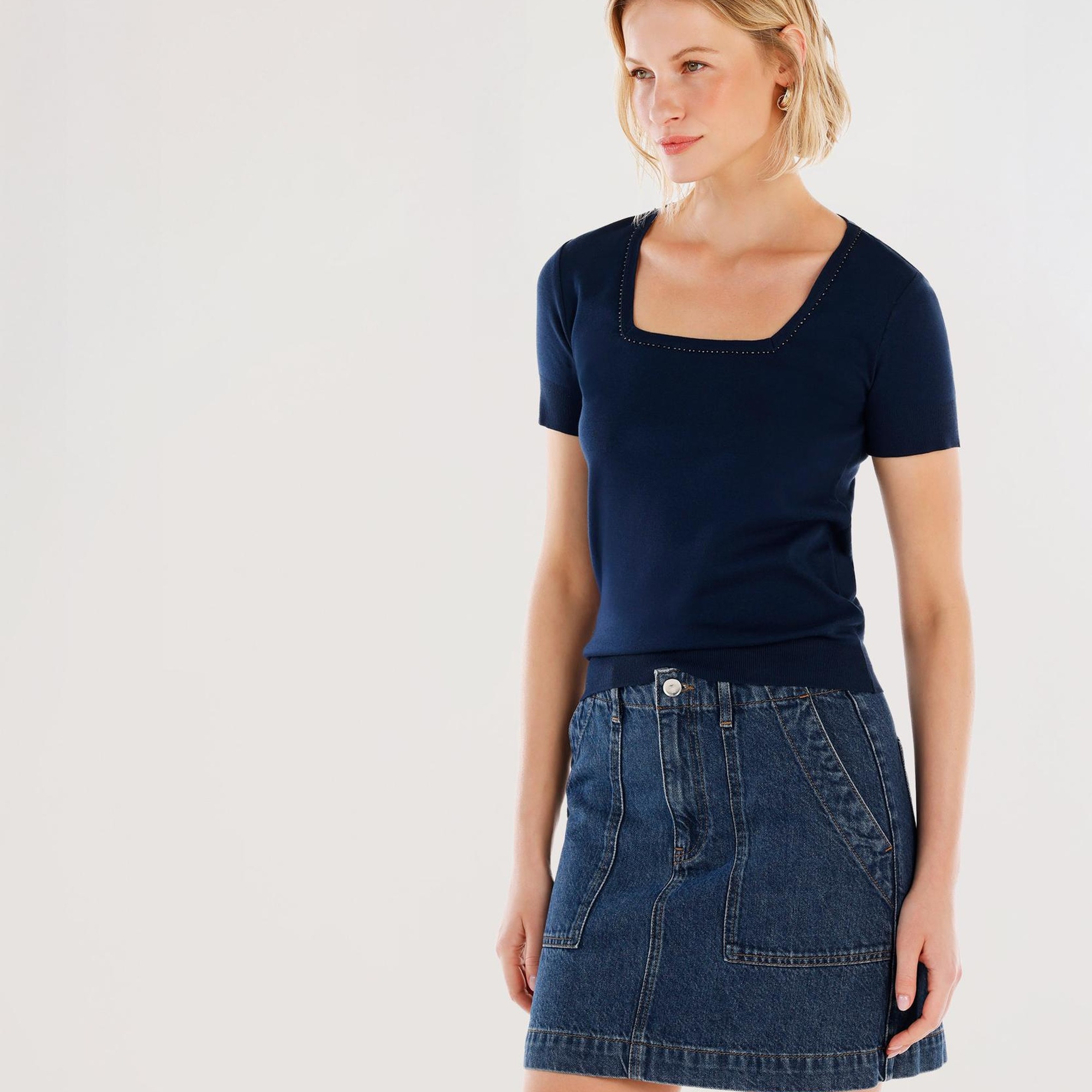 YARGICI Kare Yaka Yarım Kollu Triko