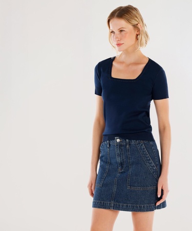  YARGICI Kare Yaka Yarım Kollu Triko