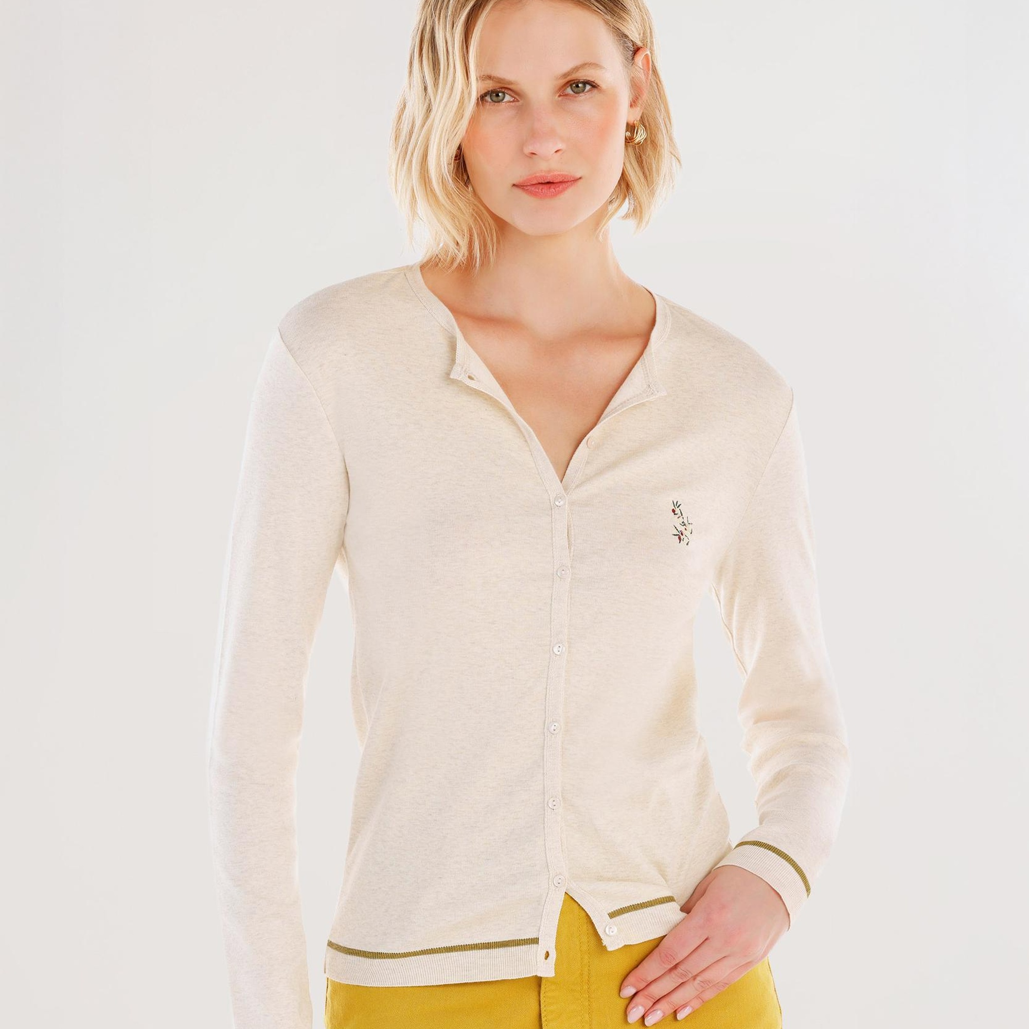 YARGICI Ön Nakış Detaylı Uzun Kollu Bisiklet Yakalı Hırka