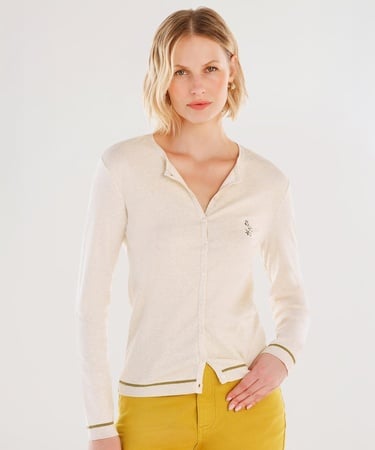  YARGICI Ön Nakış Detaylı Uzun Kollu Bisiklet Yakalı Hırka