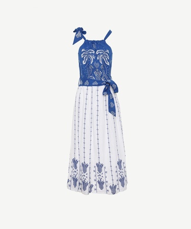  YARGICI Nakış Detaylı Kemerli Kolsuz Uzun Elbise