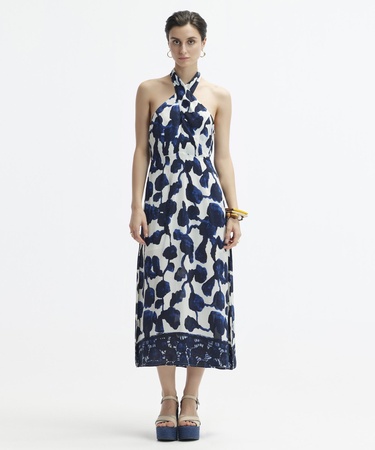  YARGICI Boyundan Bağlamalı Sırtı Açık Uzun Elbise