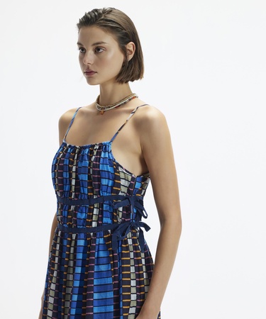  YARGICI Askılı Yanı Bağlama Detaylı Midi Boy Elbise