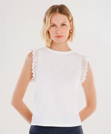  YARGICI Brode Detaylı Bisiklet Yaka Kolsuz T-shirt