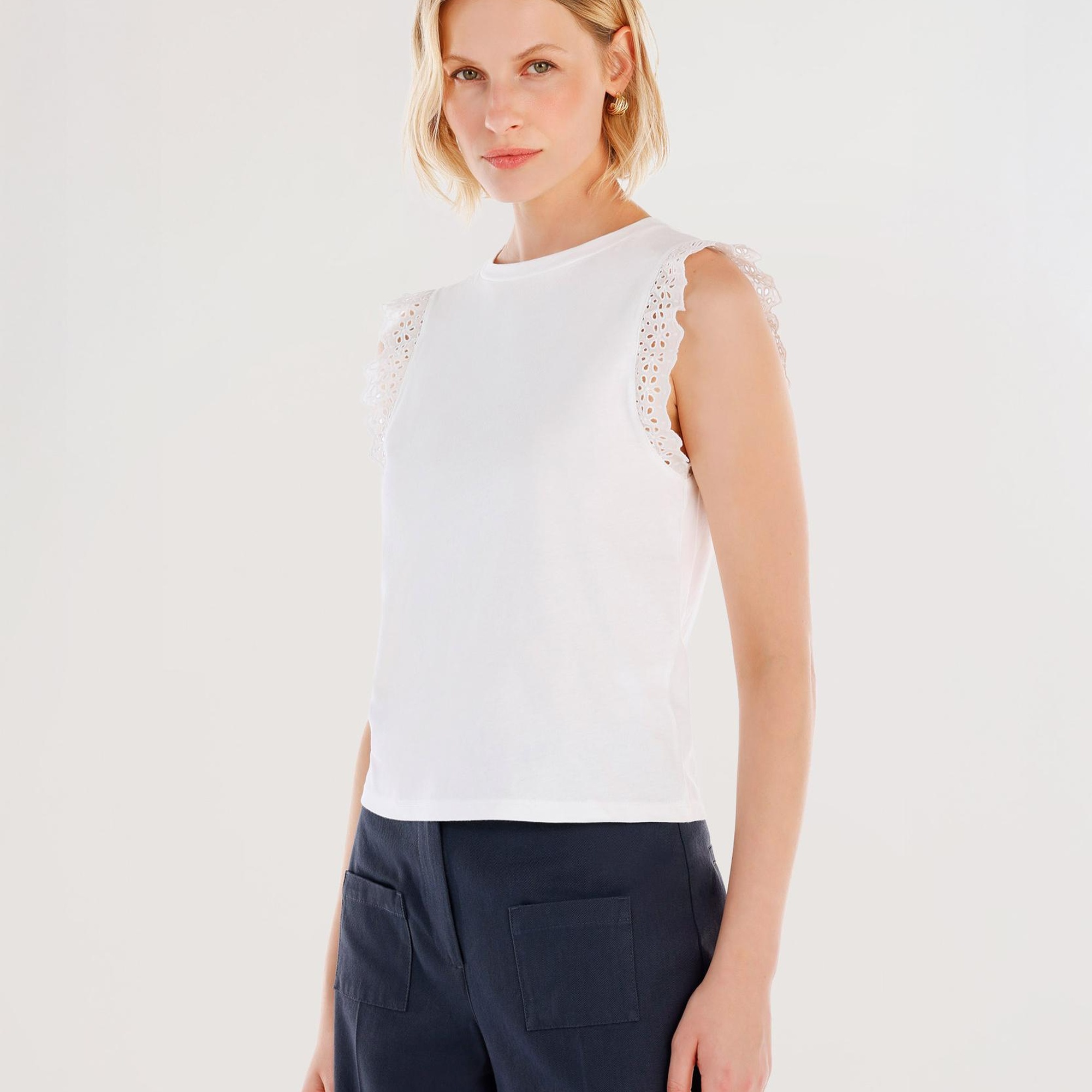 YARGICI Brode Detaylı Bisiklet Yaka Kolsuz T-shirt