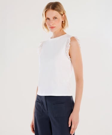  YARGICI Brode Detaylı Bisiklet Yaka Kolsuz T-shirt