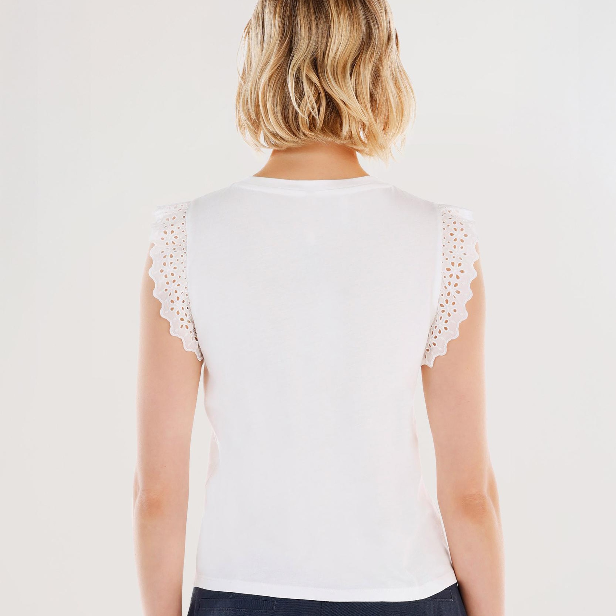 YARGICI Brode Detaylı Bisiklet Yaka Kolsuz T-shirt