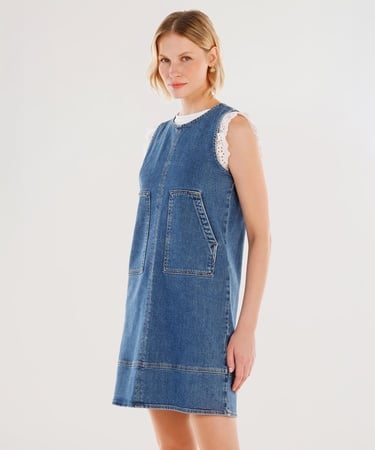  YARGICI Cepli Kısa Denim Elbise