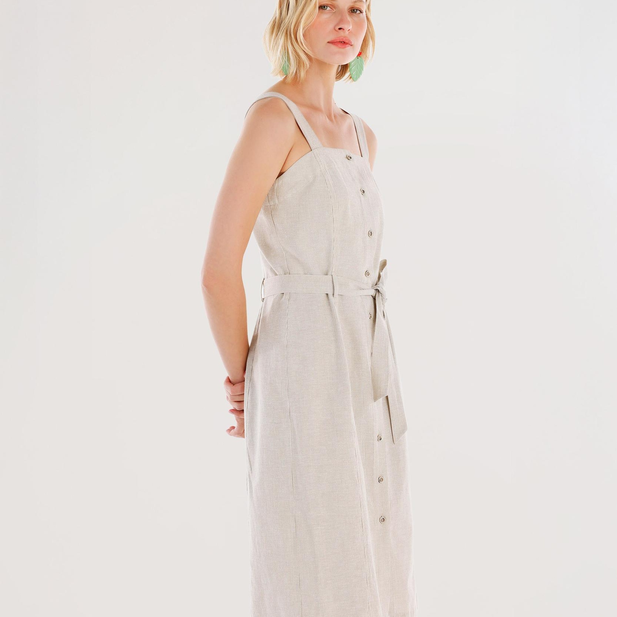 YARGICI Kemer Detaylı Askılı Uzun Elbise