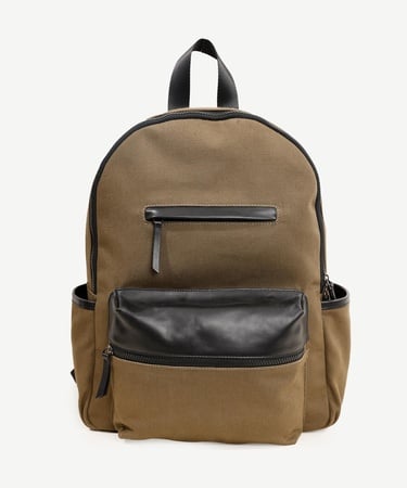  YARGICI Deri Cep Detaylı Canvas Sırt Çantası