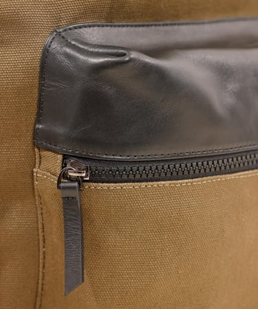  YARGICI Deri Cep Detaylı Canvas Sırt Çantası