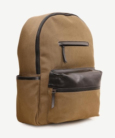  YARGICI Deri Cep Detaylı Canvas Sırt Çantası