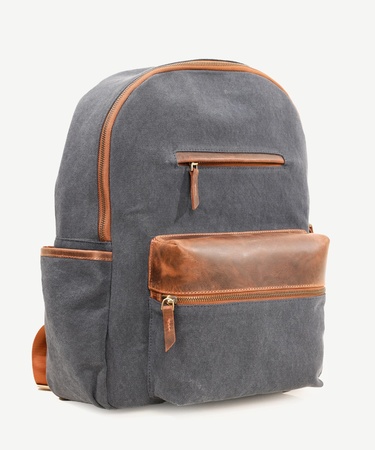  YARGICI Deri Cep Detaylı Canvas Sırt Çantası