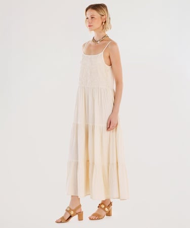  YARGICI Nakış Detaylı Askılı Midi Boy Elbise