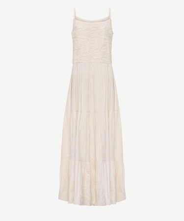  YARGICI Nakış Detaylı Askılı Midi Boy Elbise