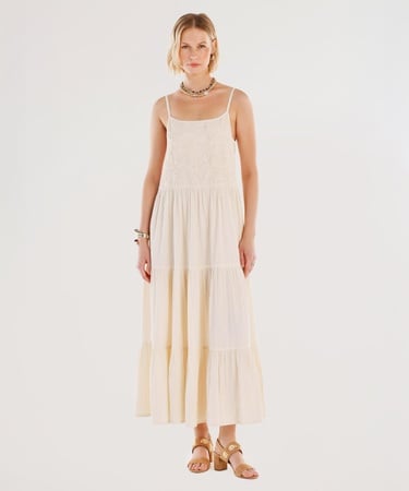  YARGICI Nakış Detaylı Askılı Midi Boy Elbise