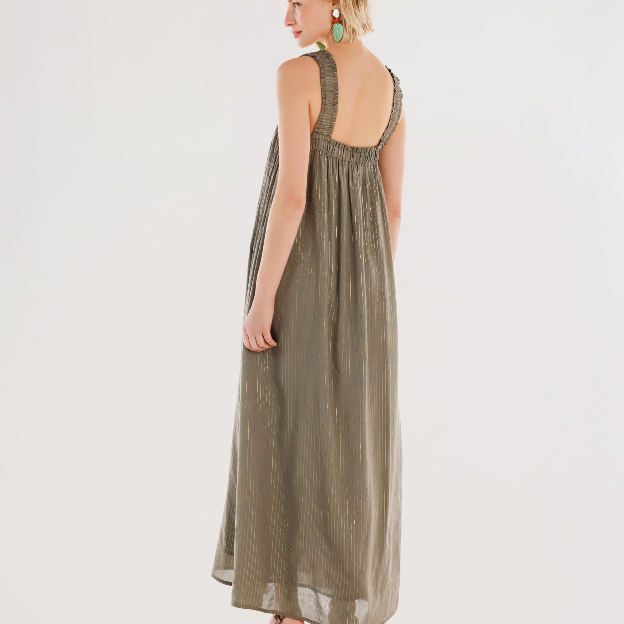 YARGICI Fır Fır Detaylı Kolsuz Midi Boy Elbise