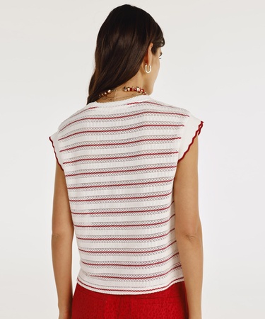  YARGICI Kol Ucu Ribana Detaylı Bisiklet Yaka Kolsuz T-shirt