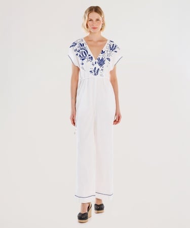  YARGICI Nakış Detaylı Kemerli Kısa Kollu Tulum