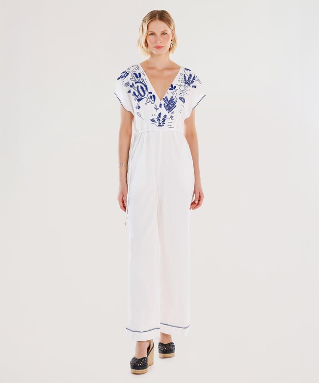  YARGICI Nakış Detaylı Kemerli Kısa Kollu Tulum