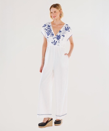  YARGICI Nakış Detaylı Kemerli Kısa Kollu Tulum