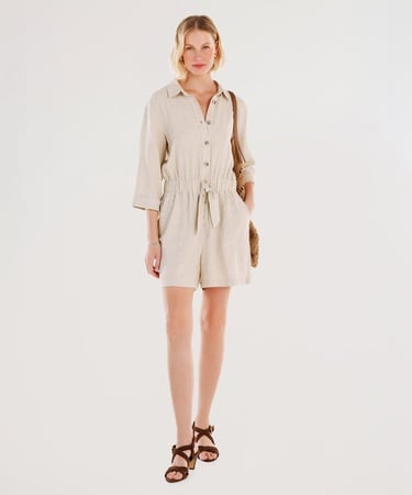  YARGICI Kemerli Beli Lastikli Bermuda Tulum