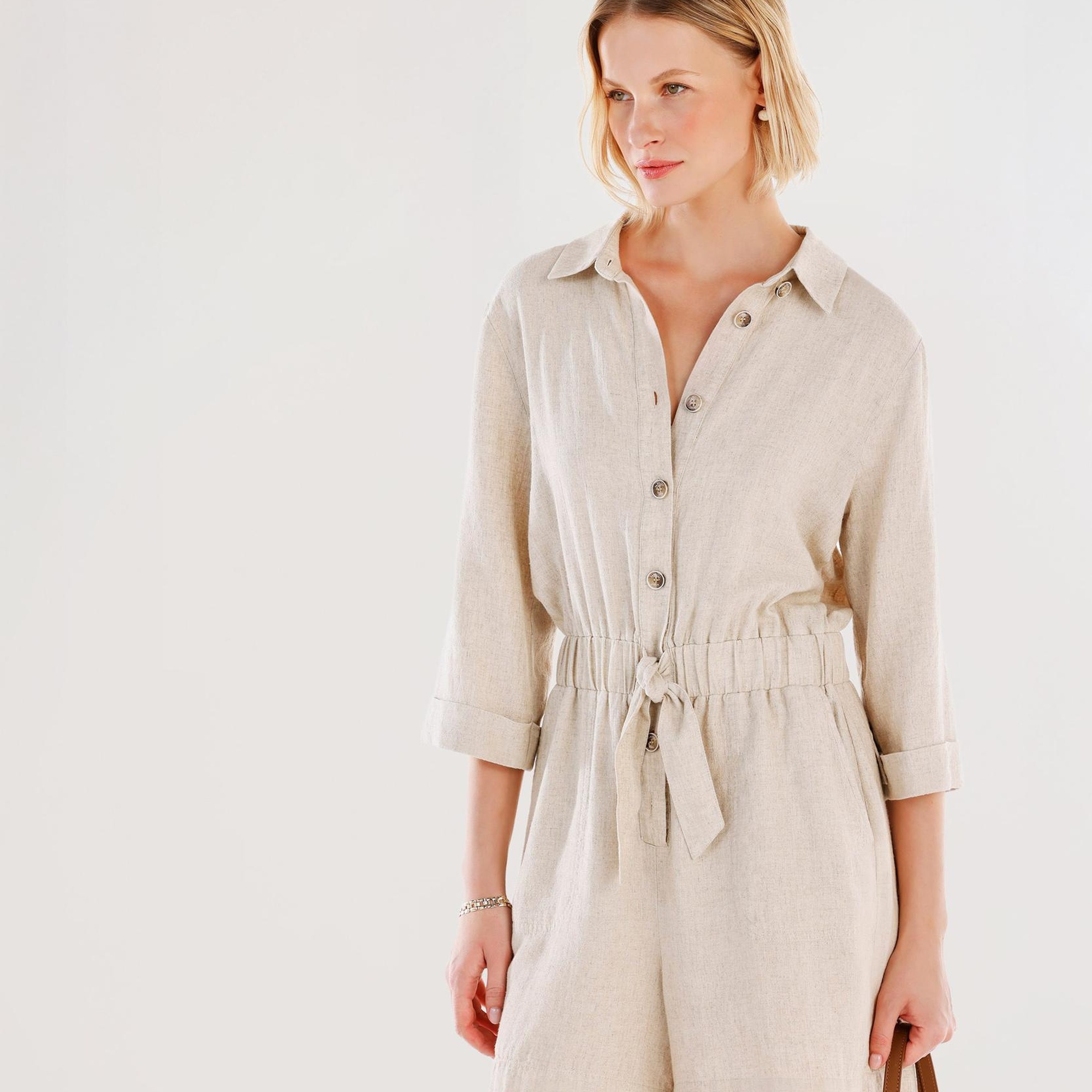 YARGICI Kemerli Beli Lastikli Bermuda Tulum