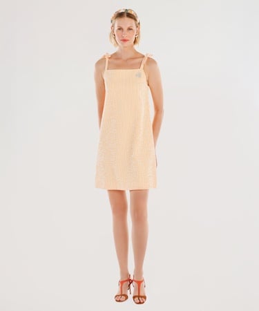  YARGICI Askılı Nakış Detaylı Kısa Boylu Elbise