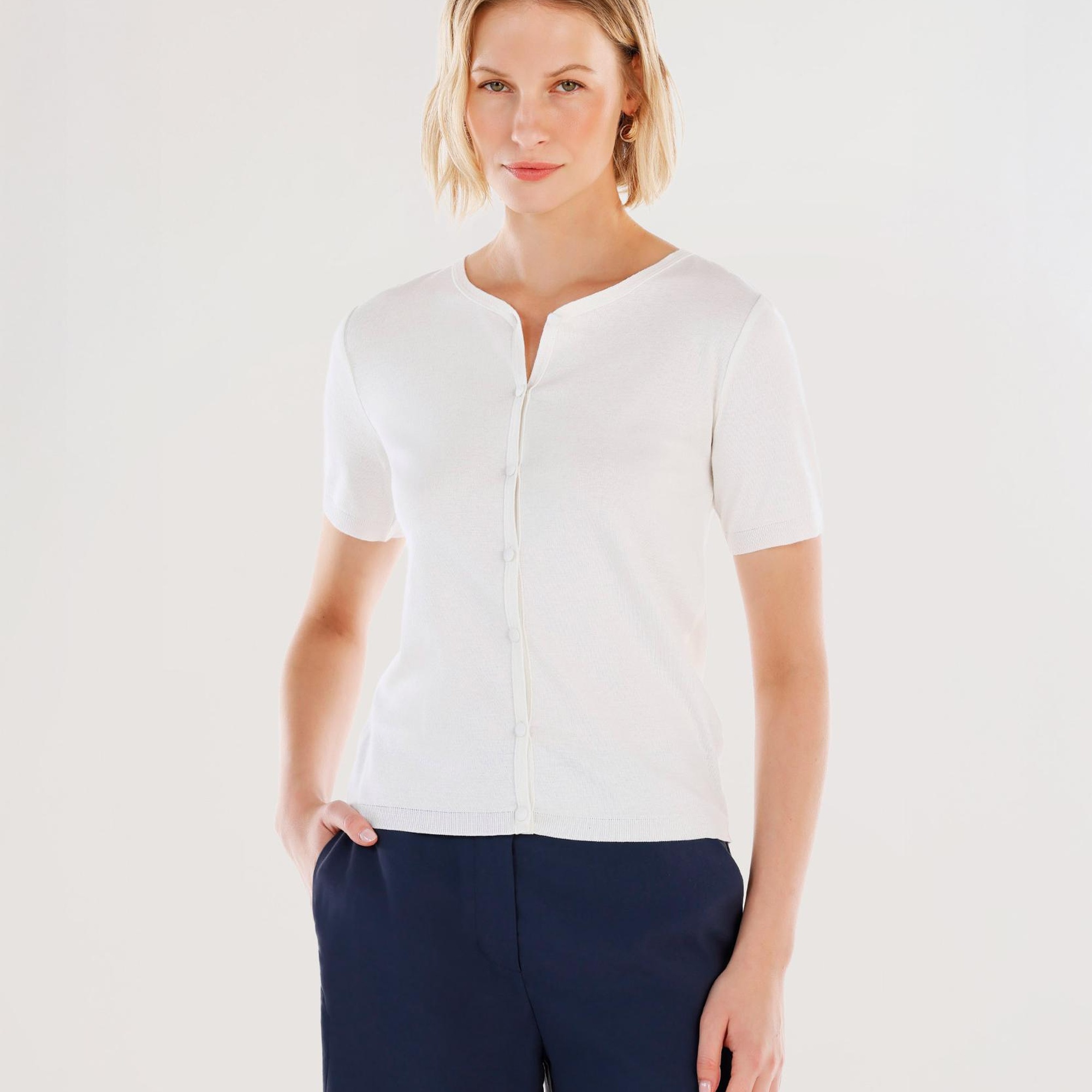 YARGICI Bisiklet Yaka Yarım Kollu Triko Hırka