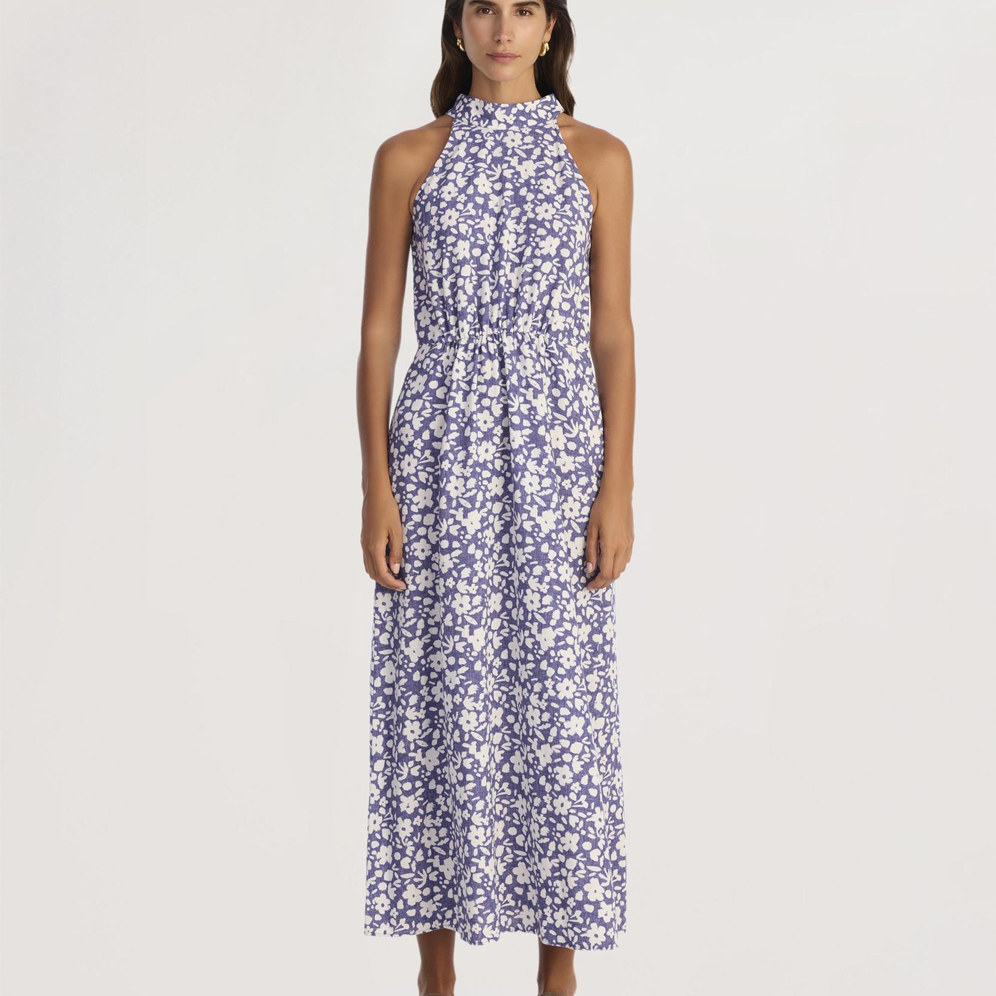 YARGICI Dik Yaka Kolsuz Uzun Boy Elbise