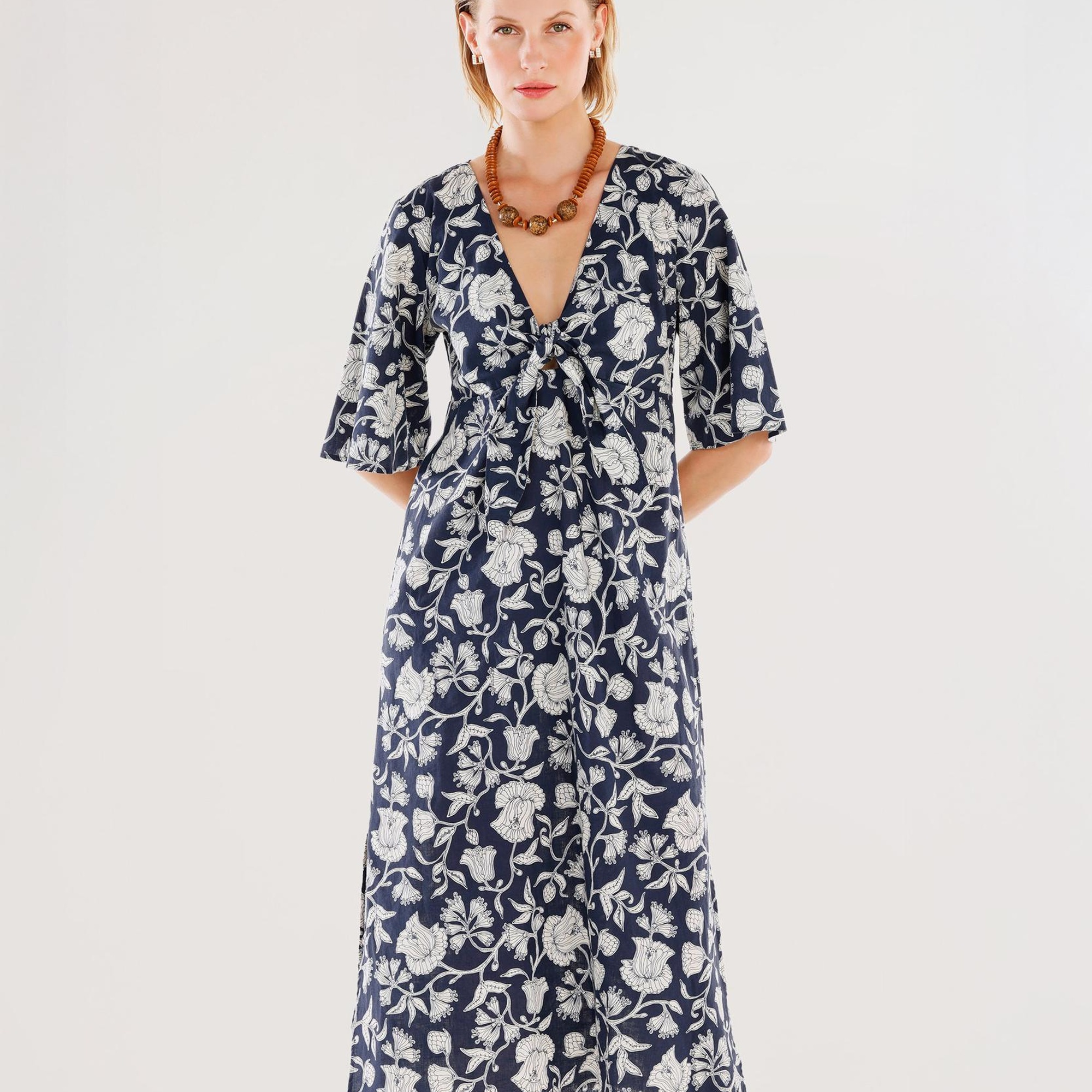 YARGICI Önü Bağlama Detaylı Kısa Kollu Midi Boy Elbise