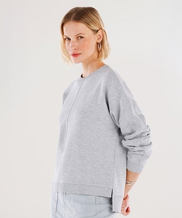  YARGICI Dikiş Ve Yırtmaç Detaylı Bisiklet Yaka Sweatshirt