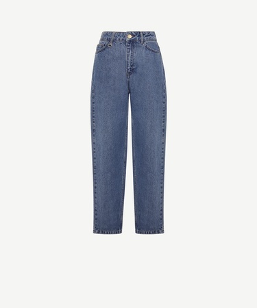  YARGICI Kemer Aksesuarlı Yüksel Bel Mom Fit Denim Pantolon