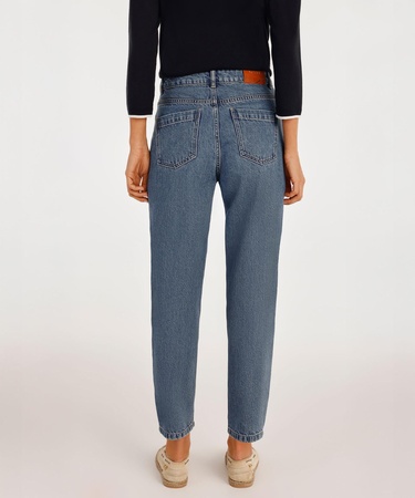  YARGICI Kemer Aksesuarlı Yüksel Bel Mom Fit Denim Pantolon