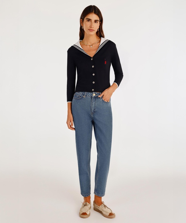  YARGICI Kemer Aksesuarlı Yüksel Bel Mom Fit Denim Pantolon