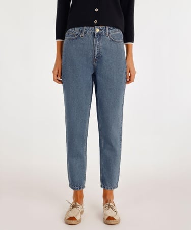  YARGICI Kemer Aksesuarlı Yüksel Bel Mom Fit Denim Pantolon