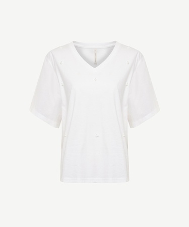  YARGICI Boncuk Detaylı V Yaka Kısa Kollu T-shirt