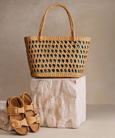  YARGICI Desen Kumaş Astarlı Rattan Çanta