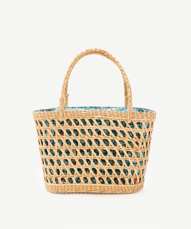  YARGICI Desen Kumaş Astarlı Rattan Çanta