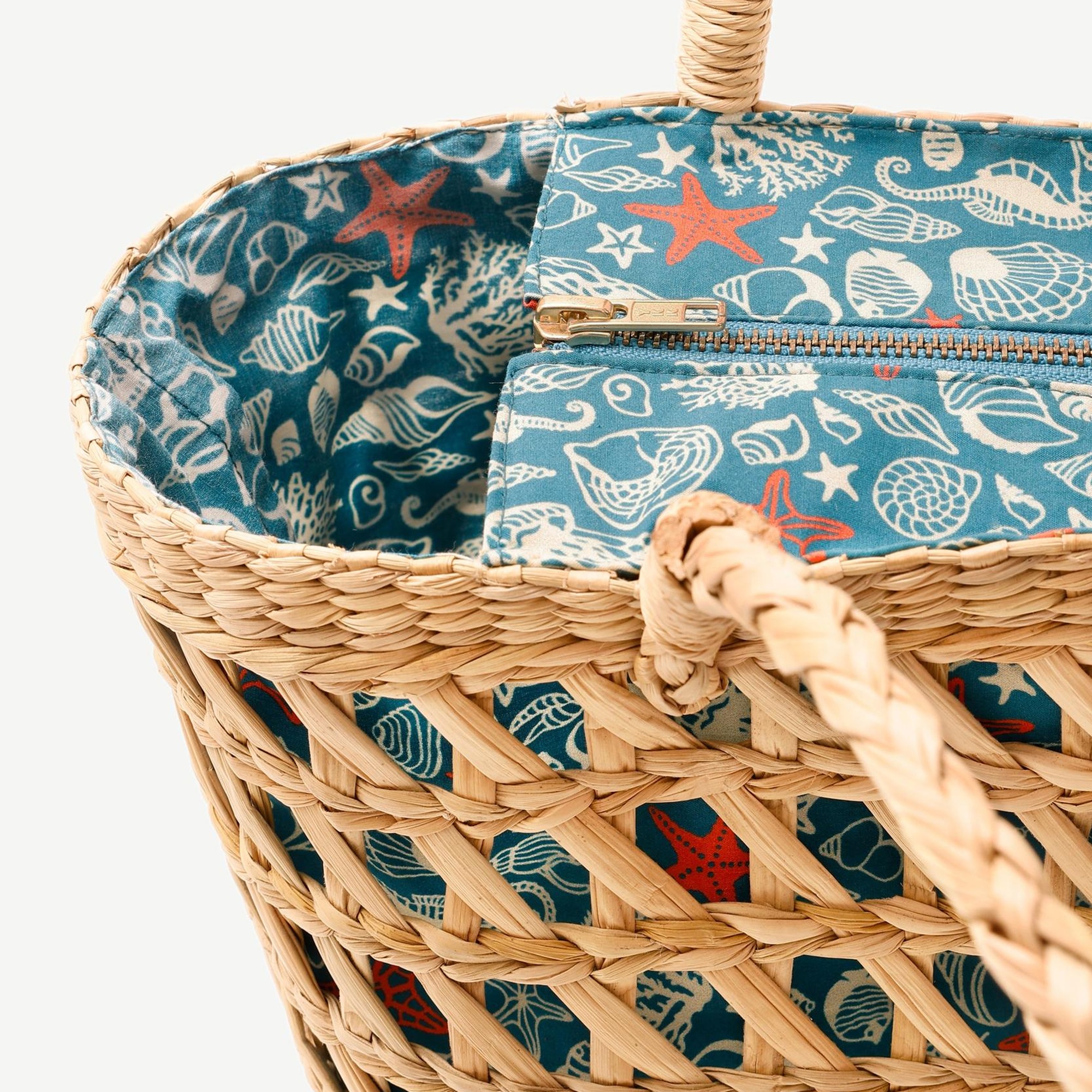 YARGICI Desen Kumaş Astarlı Rattan Çanta