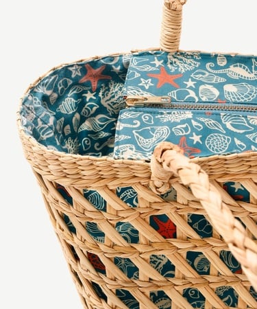  YARGICI Desen Kumaş Astarlı Rattan Çanta