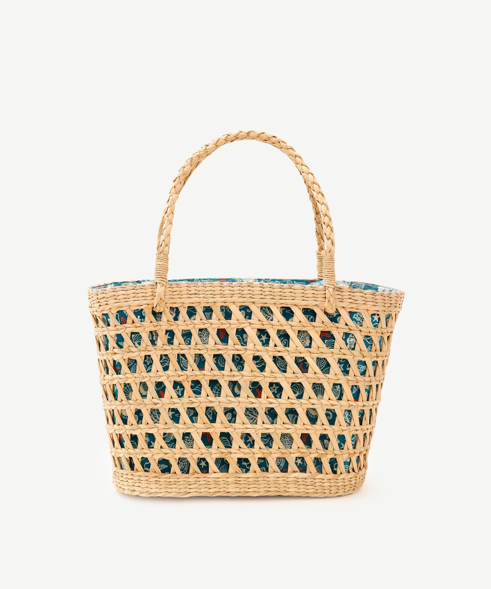  YARGICI Desen Kumaş Astarlı Rattan Çanta